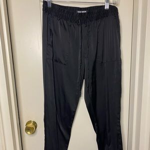 Satin sweatpants, elastic waist, tie in front